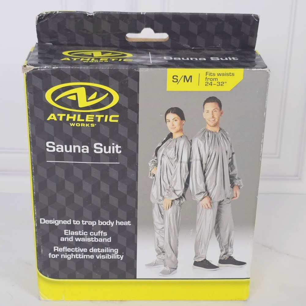 Athletic Works Sauna Suit Unisex S/M Gray Silver Reflective Exercise Fitness